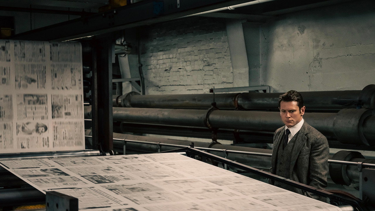 Ink (2026) -- backdrop of Danny Boyle tabloid drama starring Jack O'Connell as Larry Lamb and Guy Pearce as Rupert Murdoch